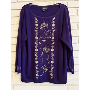 Vintage‎ Carole Little Purple Embroidered & Beaded Sweater Size 2X Wool Blend